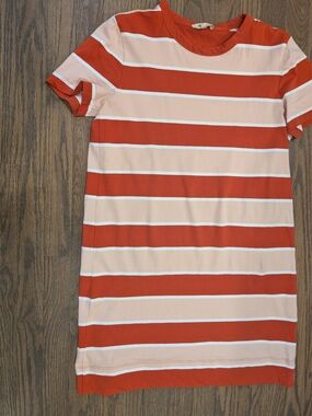 Madewell Striped Tee Dress - Orange & Light Pink